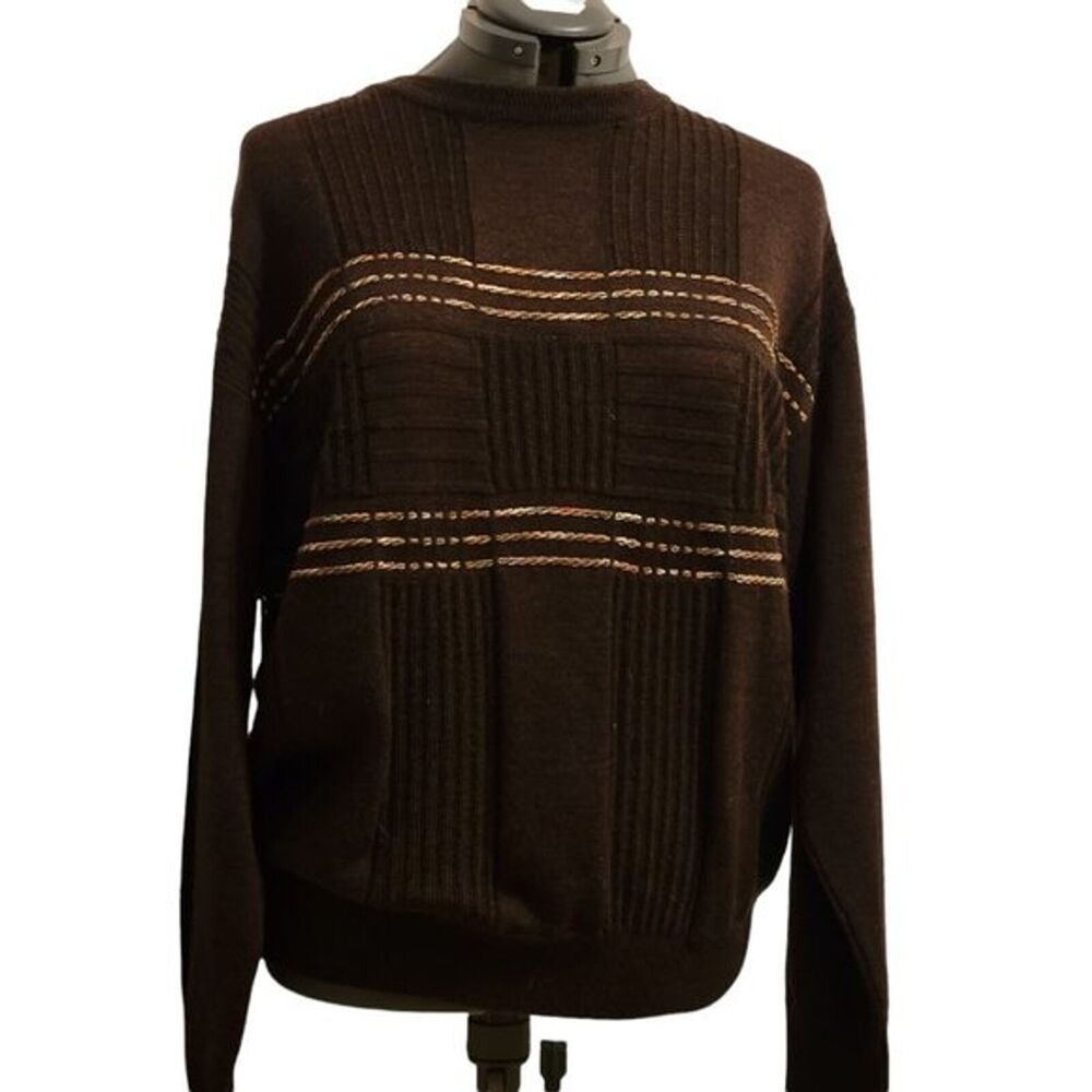 Massoti Brown Pullover Sweater Gold Thread Made in Italy Merino Wool/Acrylic